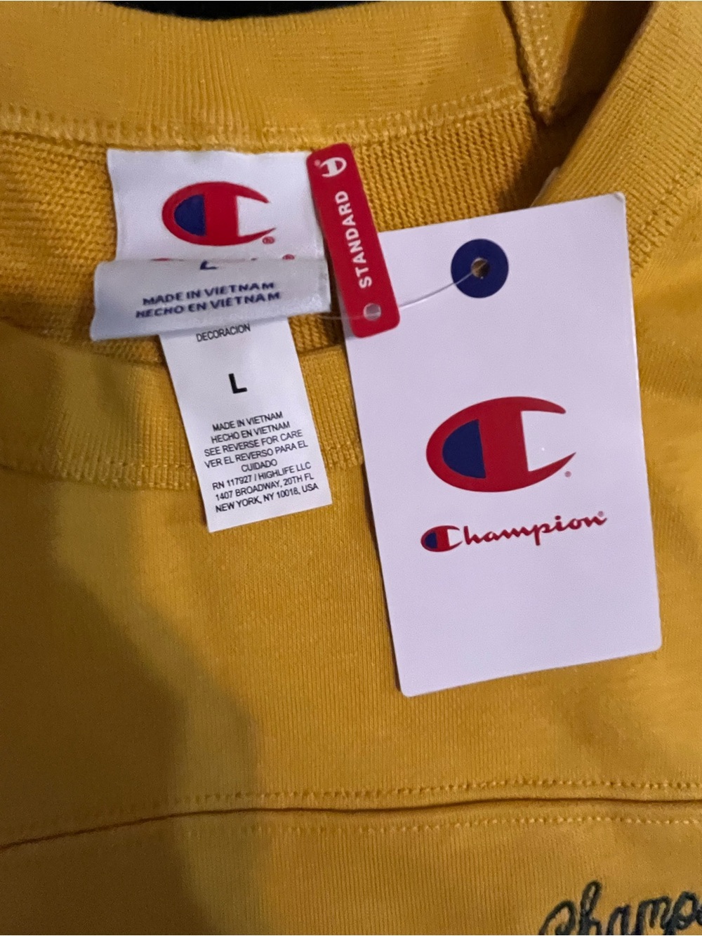 Champion Yellow Cropped Crewneck Sweatshirt with Striped Trim - Picture 4 of 5
